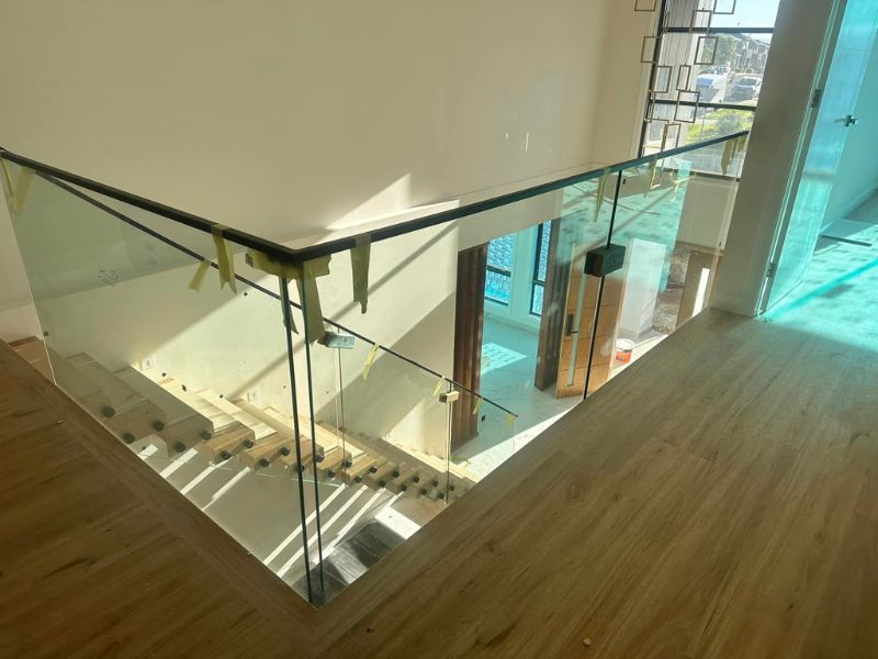 interior glass balustrade near staircases